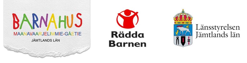 Logotyper för Barnahus, Rädda Barnen och Länsstyrelsen.