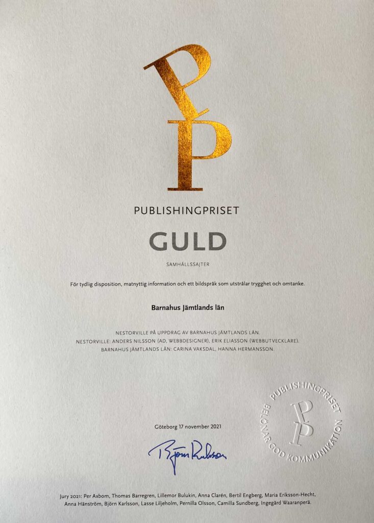 Diplom i tävlingen Svenska Publishingpriset 2021